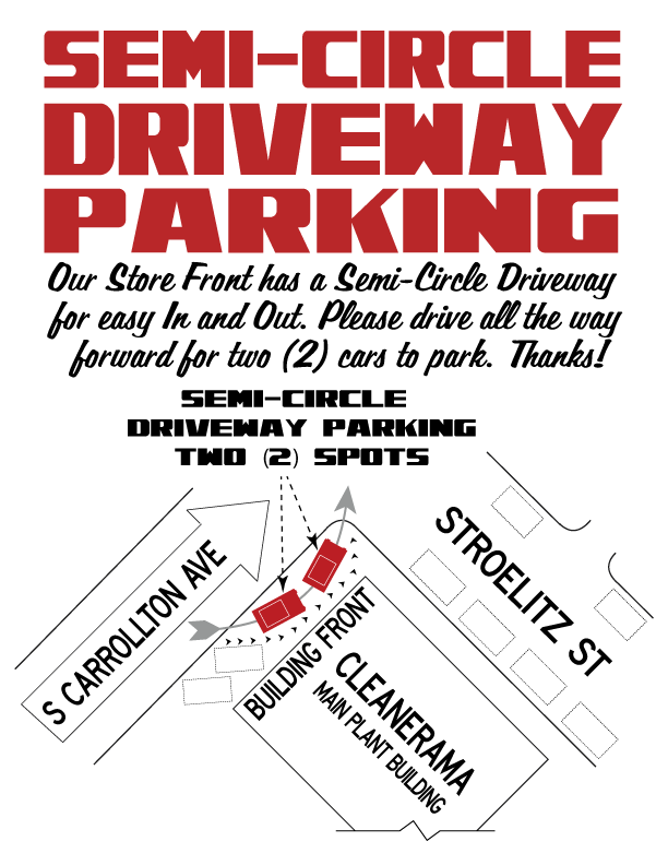 Semi-Circle Driveway Parking. Store Front has Semi-Circle Driveway Parking for easy In and Out. Please pull all the way forward to allow for two (2) cars to park.